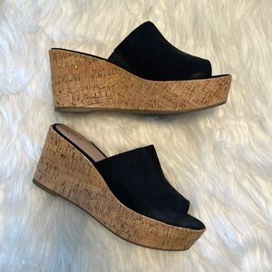 A New Day Retro Y2K 90s 00s Style Black Slip on Cork Wedges